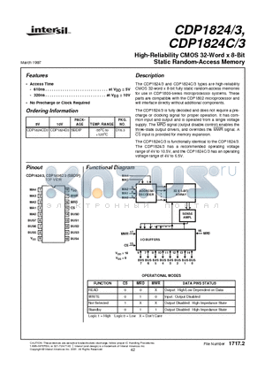 CDP1824/3 datasheet - High-Reliability CMOS 32-Word x 8-Bit Static Random-Access Memory