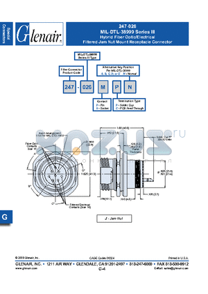 247-026SCC datasheet - Hybrid Fiber Optic/Electrical Filtered Jam Nut Mount Receptacle Connector