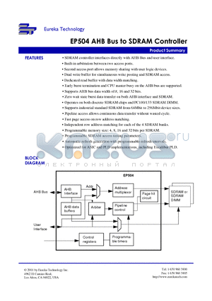 EP504 datasheet - AHB Bus to SDRAM Controller