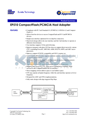 EP510 datasheet - CompactFlash/PCMCIA Host Adapter