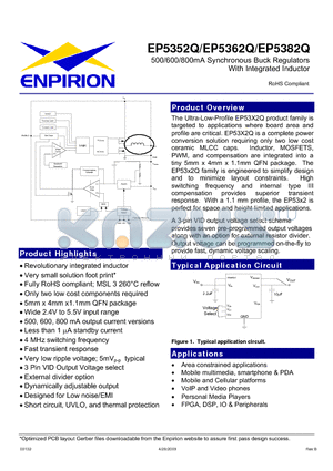 EP5352Q datasheet - 500/600/800mA Synchronous Buck Regulators With Integrated Inductor