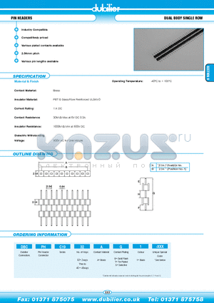 DBCPHC1903AS1-XXX datasheet - PIN HEADERS DUAL BODY SINGLE ROW