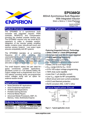 EP5388QI-E datasheet - 800mA Synchronous Buck Regulator With Integrated Inductor 3mm x 3mm x 1.1mm Package