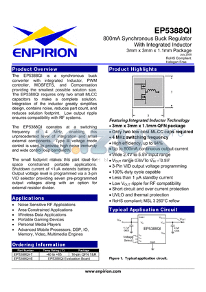 EP5388QI-T datasheet - 800mA Synchronous Buck Regulator With Integrated Inductor 3mm x 3mm x 1.1mm Package