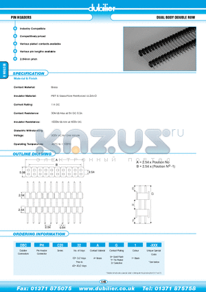 DBCPHC2002AG1-XXX datasheet - PIN HEADERS DUAL BODY DOUBLE ROW