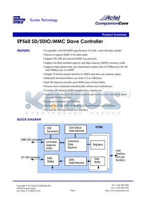 EP560 datasheet - EP560 SD/SDIO/MMC Slave Controller