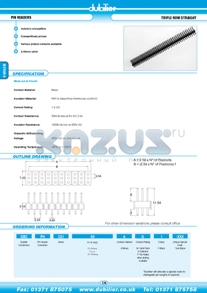 DBCPHC2102AT1-XXX datasheet - PIN HEADERS TRIPLE ROW STRAIGHT