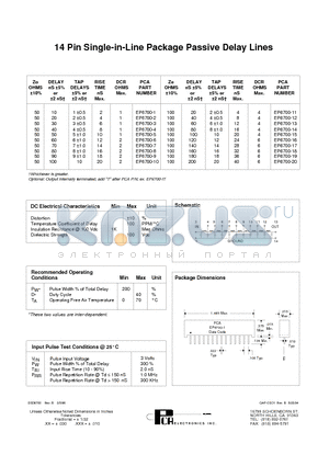 EP6700-6 datasheet - 14 Pin Single-in-Line Package Passive Delay Lines