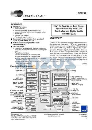EP7212-CV-A datasheet - HIGH-PERFORMANCE, LOW-POWER SYSTEM-ON-CHIP WITH LCD CONTROLLER AND DIGITAL AUDIO INTERFACE(DAI)