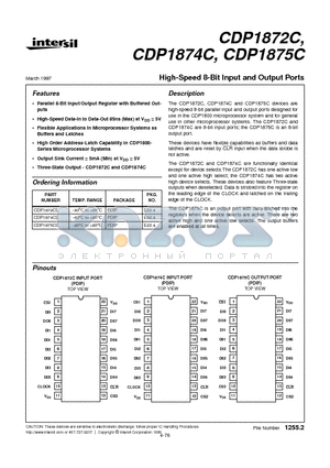 CDP1872C datasheet - High-Speed 8-Bit Input and Output Ports