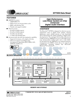 EP7309-CV-C datasheet - HIGH PERFORMANCE LOW POWER SYSTEM ON CHIP ENHANCED DIGITAL AUDIO INTERFACE