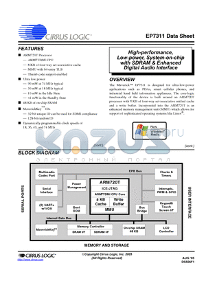 EP7311-CB datasheet - High-performance, Low-power, System-on-chip with SDRAM & Enhanced Digital Audio Interface