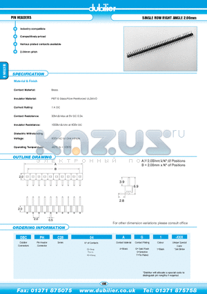 DBCPHC2804AT1-XXX datasheet - PIN HEADERS SINGLE ROW RIGHT ANGLE 2.00mm