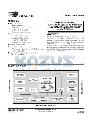 EP7311-IB-C datasheet - HIGH-PERFORMANCE, LOW-POWER SYSTEM-ON-CHIP WITH SDRAM AND ENHANCED DIGITAL AUDIO INTERFACE