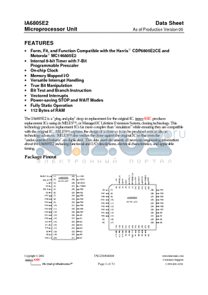 CDP6805E2CQ datasheet - Microprocessor Unit