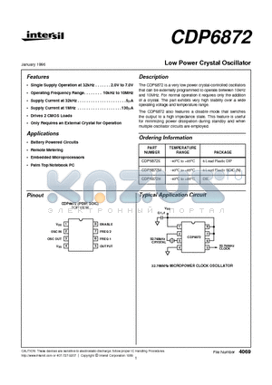 CDP6872E datasheet - Low Power Crystal Oscillator