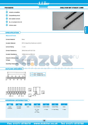 DBCPHC3407AG1 datasheet - PIN HEADERS SINGLE ROW SMT STRAIGHT 2.0MM