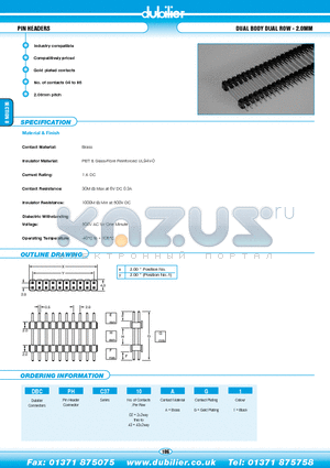 DBCPHC3702AG1 datasheet - PIN HEADERS DUAL BODY DUAL ROW - 2.0MM