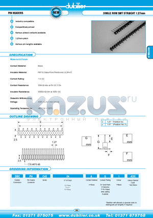 DBCPHC4502AG1-XXX datasheet - PIN HEADERS SINGLE ROW SMT STRAIGHT 1.27mm