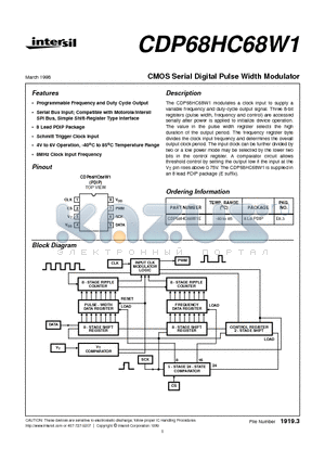 CDP68HC68W1 datasheet - CMOS Serial Digital Pulse Width Modulator