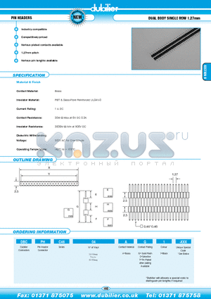 DBCPHC4604AT1-XXX datasheet - PIN HEADERS DUAL BODY SINGLE ROW 1.27mm