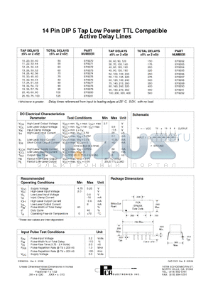 EP8279 datasheet - 14 Pin DIP 5 Tap Low Power TTL Compatible Active Delay Lines