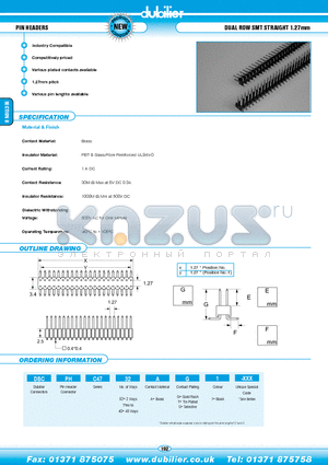 DBCPHC4702AS1-XXX datasheet - PIN HEADERS DUAL ROW SMT STRAIGHT 1.27mm