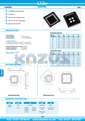 DBCPLCC20SMTTR datasheet - IC SOCKETS PLCC