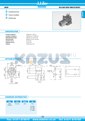 DBCRCA0848A-2W datasheet - AUDIO RCA JACK RIGHT ANGLED SOCKET