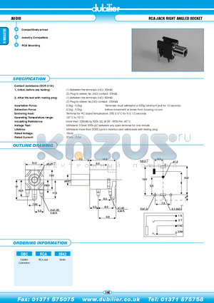 DBCRCA0843 datasheet - AUDIO RCA JACK RIGHT ANGLED SOCKET