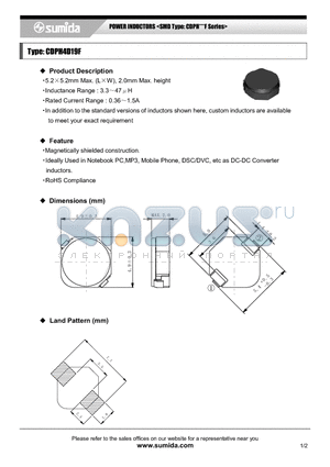 CDPH4D19FNP-100MC datasheet - POWER INDUCTORS