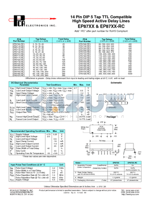 EP8702 datasheet - 14 Pin DIP 5 Tap TTL Compatible High Speed Active Delay Lines