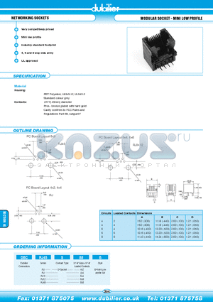 DBCRJ11S42B datasheet - NETWORKING SOCKETS MODULAR SOCKET - MINI LOW PROFILE