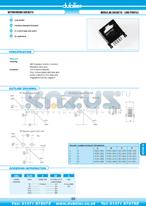 DBCRJ11S42 datasheet - MODULAR SOCKETS - LOW PROFILE