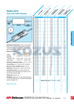 2474-13L datasheet - Axial Lead Power Inductors