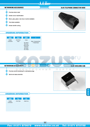 DBCRJHBLK1 datasheet - NETWORKING ACCESSORIES RJ45 TELEPHONE CONNECTOR HOOD