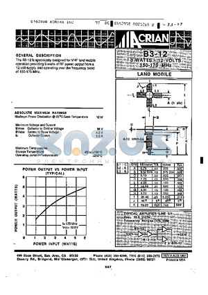 B3-12 datasheet - LAND MOBILE