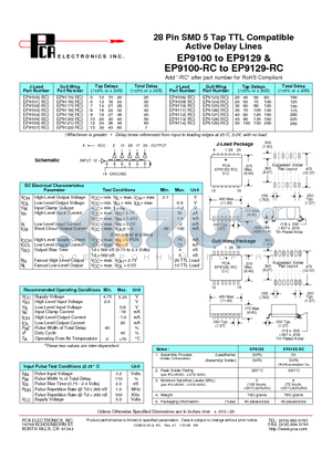 EP9105 datasheet - 28 Pin SMD 5 Tap TTL Compatible Active Delay Lines