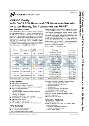 COP8SGH028D7 datasheet - 8-Bit CMOS ROM Based and OTP Microcontrollers with 8k to 32k Memory, Two Comparators and USART