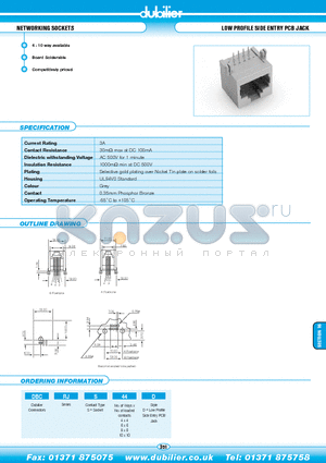 DBCRJS44D datasheet - NETWORKING SOCKETS LOW PROFILE SIDE ENTRY PCB JACK