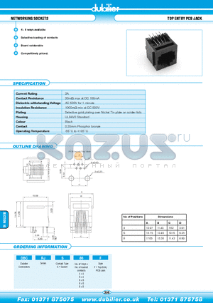 DBCRJS44F datasheet - NETWORKING SOCKETS TOP ENTRY PCB JACK