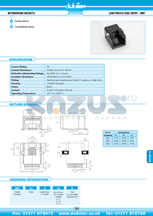 DBCRJS44G datasheet - NETWORKING SOCKETS LOW PROFILE SIDE ENTRY - SMT