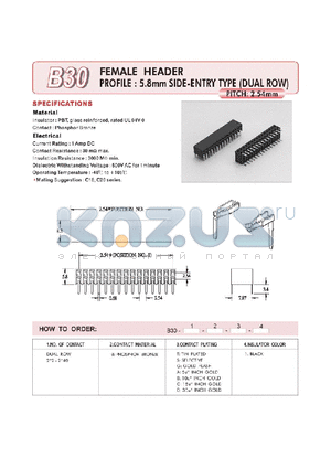 B30 datasheet - FEMALE HEADER PROFILE : 5.8mm SIDE-ENTRY TYPE (DUAL ROW)