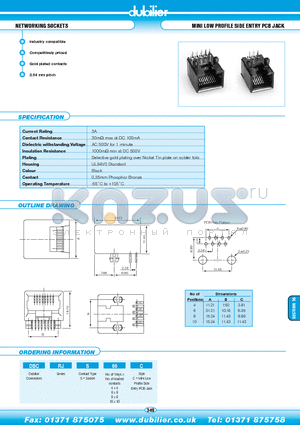 DBCRJS88C datasheet - NETWORKING SOCKETS MINI LOW PROFILE SIDE ENTRY PCB JACK