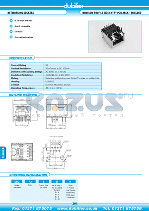 DBCRJS88H datasheet - NETWORKING SOCKETS MINI LOW PROFILE SIDE ENTRY PCB JACK - SHIELDED