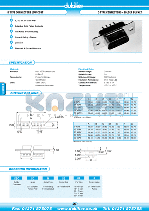 DBCSDFSB25S datasheet - D TYPE CONNECTORS LOW COST D TYPE CONNECTORS - SOLDER BUCKET