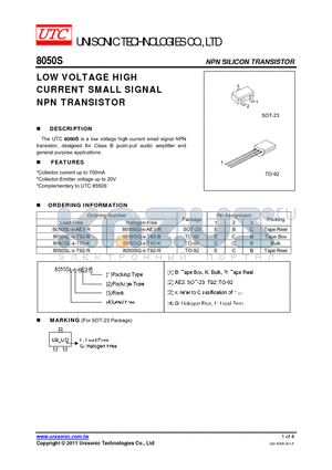 8050S_11 datasheet - LOW VOLTAGE HIGH CURRENT SMALL SIGNAL NPN TRANSISTOR