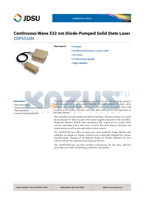 CDPS532M020 datasheet - Continuous Wave 532 nm Diode-Pumped Solid State Laser