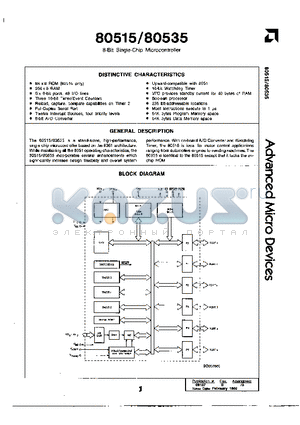 80515 datasheet - 8-Bit Single-Chip Microcontroller