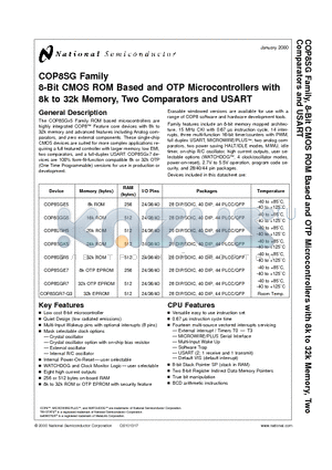 COP8SGH5 datasheet - 8-Bit CMOS ROM Based and OTP Microcontrollers with 8k to 32k Memory, Two Comparators and USART